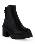 Botin Negro Dama Casual Tacon Ancho Resorte Hebilla Adorno Moderno 1710592