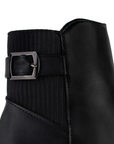 Botin Negro Dama Casual Tacon Ancho Resorte Hebilla Adorno Moderno 1710592