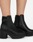 Botin Negro Dama Casual Tacon Ancho Resorte Hebilla Adorno Moderno 1710592