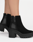 Bota Negro Basica Para Dama Tacon Ancho Suela Atractorada Casual 1710593