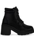 Bota Negro Corta Mujer Tacon Ancho Agujeta Casual Botin Para Dama 3402713