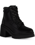 Bota Negro Corta Mujer Tacon Ancho Agujeta Casual Botin Para Dama 3402713
