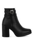 Botin Negro Dama Tacon Ancho Adorno Moda Cierre Bota Para Mujer 3402733