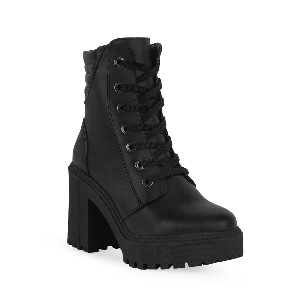 Botines Tacon Grueso Botin Negro Con Agujeta Bota Negro Dama Tacon