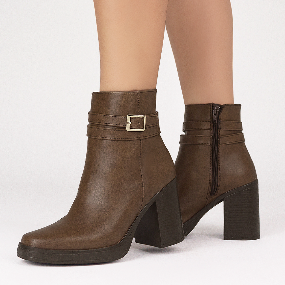 Tacon Ancho Botas Altas Tacon Marron Mujer Tacon Ancho Botas De - Main Image