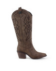 Bota Cafe Bordada Vaquera Mujer Tacon Ancho Puntal Moda 3402878