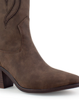Bota Cafe Bordada Vaquera Mujer Tacon Ancho Puntal Moda 3402878