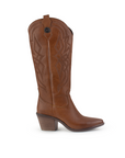 Bota Cafe Bordada Vaquera Mujer Tacon Ancho Puntal Moda 3402879