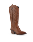 Bota Cafe Bordada Vaquera Mujer Tacon Ancho Puntal Moda 3402879