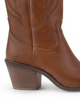 Bota Cafe Bordada Vaquera Mujer Tacon Ancho Puntal Moda 3402879