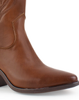 Bota Cafe Bordada Vaquera Mujer Tacon Ancho Puntal Moda 3402879
