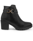 Botines Negro Dama Adorno Metalico Circular Tacon Alto Casual 3402883