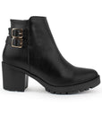 Botin Negro Tacon Ancho Hebillas Metalicas Moda Mujer 3402884