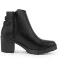Botin Negro Tacon Ancho Hebillas Metalicas Moda Mujer 3402884