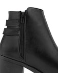 Botin Negro Tacon Ancho Hebillas Metalicas Moda Mujer 3402884