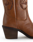Botas Cafe Mujer Estilo Vaquera Bordado Puntal Casual 3402904