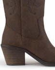 Botas Cafe Mujer Estilo Vaquera Bordado Puntal Casual 3402906