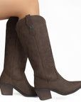 Botas Cafe Mujer Estilo Vaquera Bordado Puntal Casual 3402906