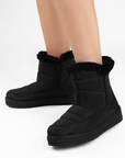 Bota Negro Dama Con Peluche Casual Botas Invernales Moda 4870029