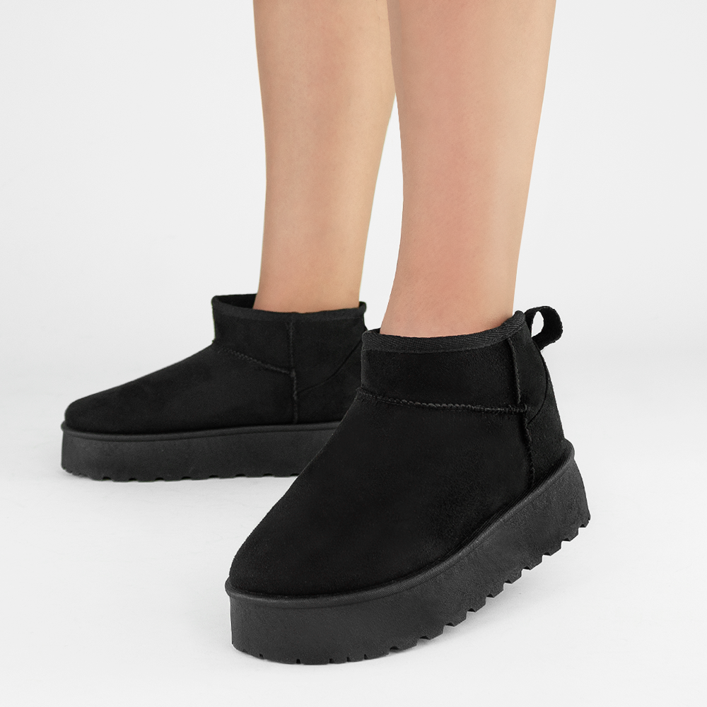 Botas Negro Dama Peluche Plataforma Moda Botin Corto Para Mujer