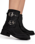 Bota Negro Dama Casual Botin Doble Hebilla Piso Comodo Moda Mujer 3770159