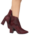 Botín Vino Mujer Puntal Liso Tacón Grueso Versátil Moda 4940013