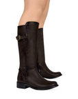 Botas Cafe Largas Dama Estoperoles Moda Casual Tacon Bajo Comoda 3830300