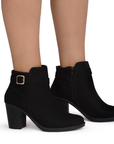 Botin Negro Mujer Tacon Cuadrado Moda Herraje Casual Bota Dama 4840021