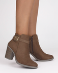 Botin Cafe Mujer Tacon Cuadrado Moda Herraje Casual Bota Dama 4840022