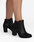Bota Negro Corta Para Mujer Moda Casual Tacon Ancho 4840024