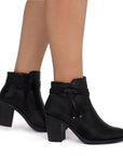Botines Negro Cortos Dama Tiras Tacon Cuadrado Moda Casual 4840025