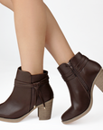 Botines Cafe Cortos Dama Tiras Tacon Cuadrado Moda Casual 4840047