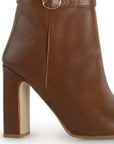 Bota Cafe Alta Mujer Detalle de Hebilla Tacon Ancho Alto 3430049