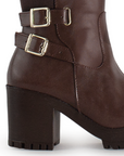 Bota Cafe Dama Doble Hebilla Metalica Suela Dentada Moda 3430050