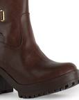 Bota Cafe Dama Doble Hebilla Metalica Suela Dentada Moda 3430050