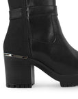Bota Negro Mujer Tacon Ancho Casual Punta Redonda Dama 3430051