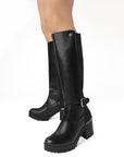 Bota Negro Mujer Tacon Ancho Casual Punta Redonda Dama 3430051