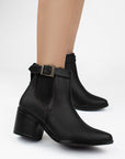 Bota Negro Dama Hebilla Adorno Moda Elastico Puntal Tacon Ancho 3270313