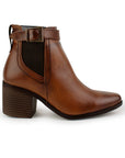 Bota Cafe Dama Hebilla Adorno Moda Elastico Puntal Tacon Ancho 3270314