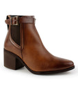 Bota Cafe Dama Hebilla Adorno Moda Elastico Puntal Tacon Ancho 3270314