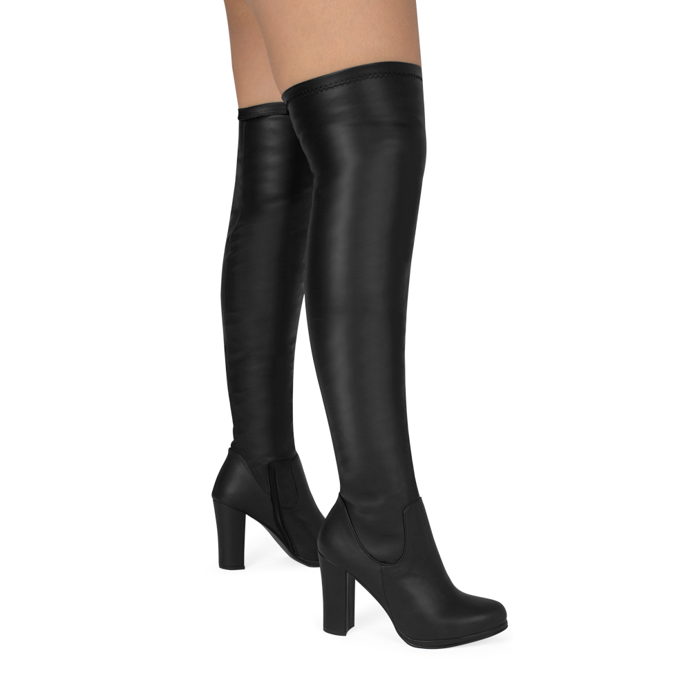 Bota Negro Larga Strech Mujer Casual Tacon Alto Moda Para Dama