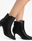 Botín Negro Mujer Tacón Delgado Hebilla Elegante Moda 4040789