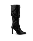 Bota Negro Alta Mujer Elegante Tacon Delgado Moda Plisada Puntal 4040816