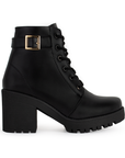 Bota Negro Mujer Cordones Hebilla Casual Botin Para Dama Tacon 4760008
