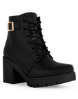 Bota Negro Mujer Cordones Hebilla Casual Botin Para Dama Tacon 4760008
