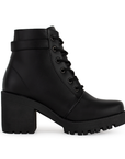 Bota Negro Mujer Cordones Hebilla Casual Botin Para Dama Tacon 4760008