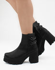 Bota Negro Mujer Tacon Grueso Suela Tratorada Detalle Cadenas 4760088