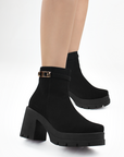 Botines Negro Plataforma Alta Mujer Tacon Ancho Confortable Moda 4760089
