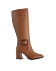 Botas Cafe Mujer Alta Hebilla Casual Tacón Grueso Moda 4760099