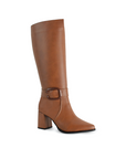 Botas Cafe Mujer Alta Hebilla Casual Tacón Grueso Moda 4760099